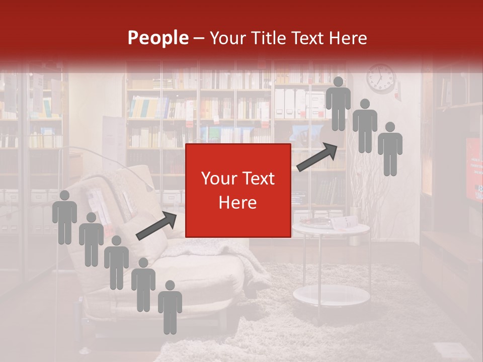 A Living Room With A Couch And Bookshelf PowerPoint Template
