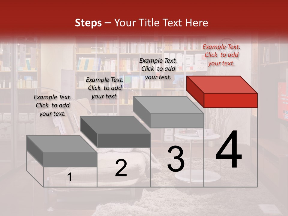 A Living Room With A Couch And Bookshelf PowerPoint Template