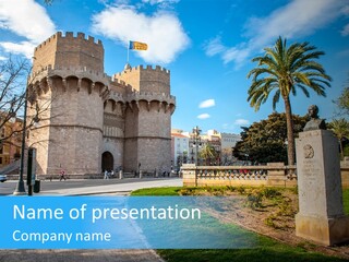 A Castle With A Flag On Top Of It PowerPoint Template