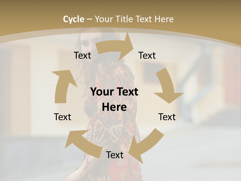 A Woman In An Orange Dress Is Walking Down The Street PowerPoint Template