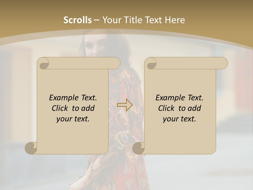 A Woman In An Orange Dress Is Walking Down The Street PowerPoint Template