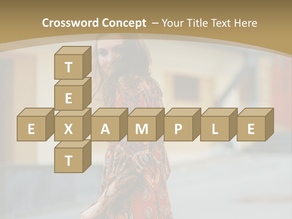 A Woman In An Orange Dress Is Walking Down The Street PowerPoint Template