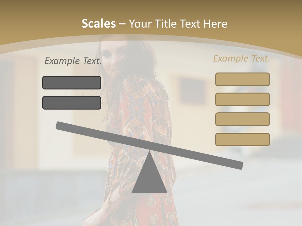 A Woman In An Orange Dress Is Walking Down The Street PowerPoint Template
