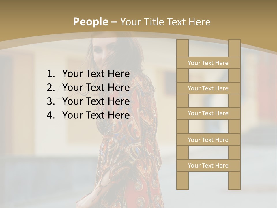 A Woman In An Orange Dress Is Walking Down The Street PowerPoint Template