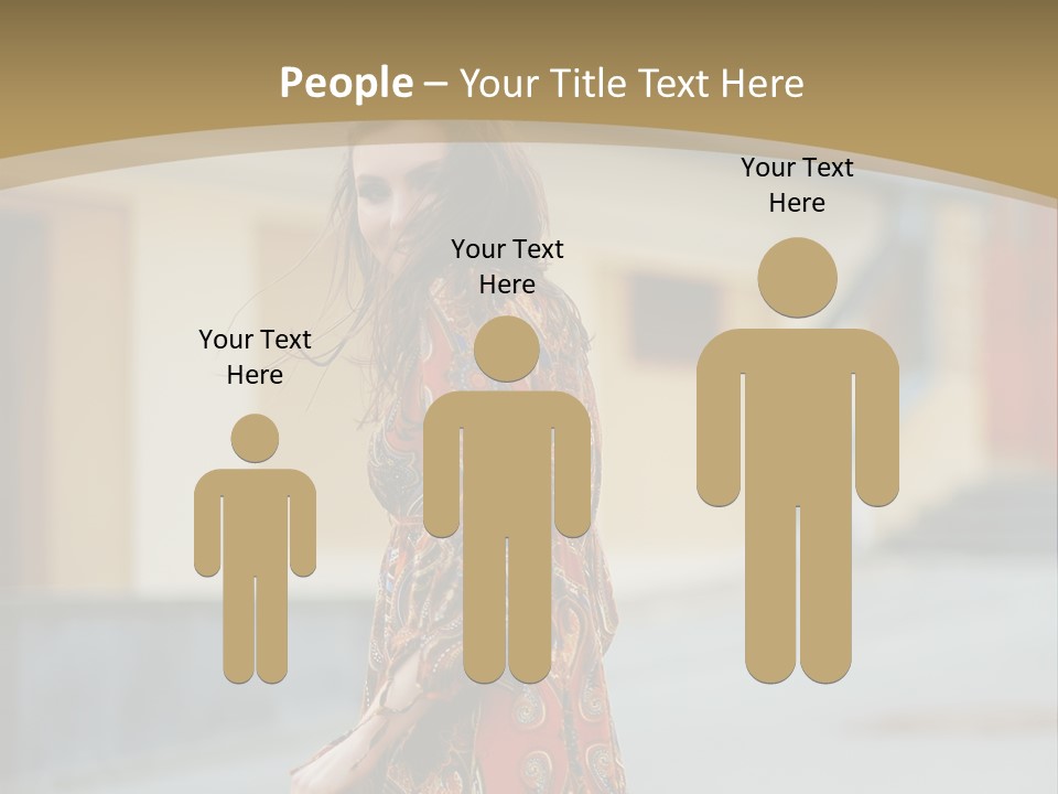 A Woman In An Orange Dress Is Walking Down The Street PowerPoint Template