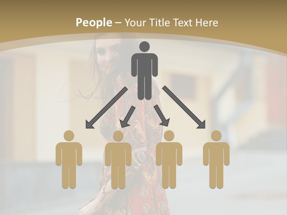 A Woman In An Orange Dress Is Walking Down The Street PowerPoint Template