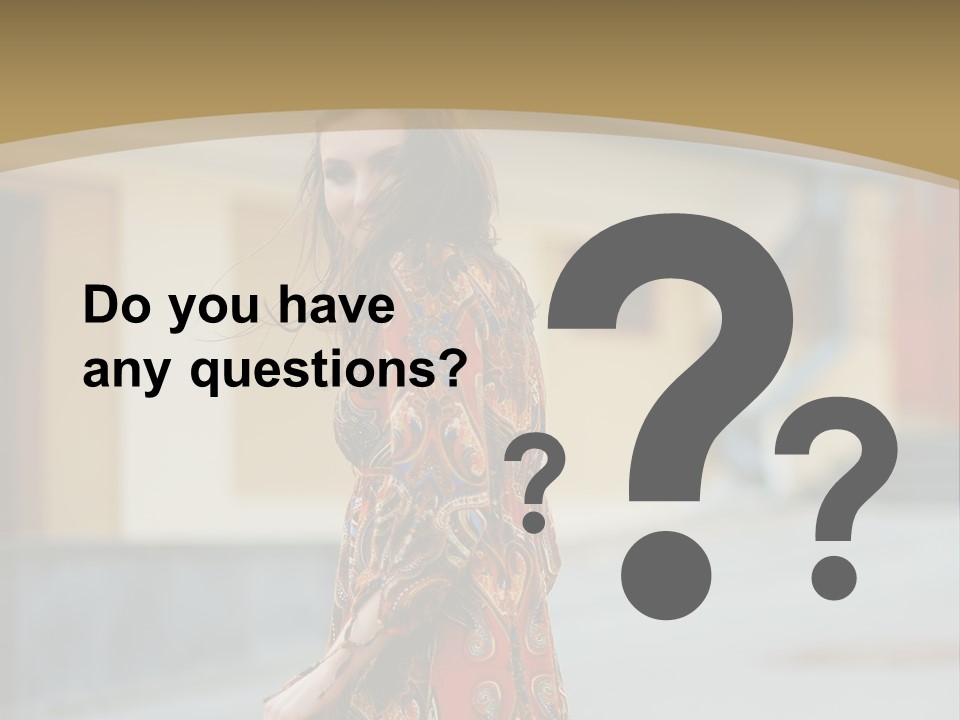 A Woman In An Orange Dress Is Walking Down The Street PowerPoint Template