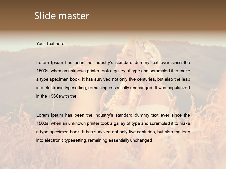 A Woman In A Field Of Wheat With A Flower In Her Hair PowerPoint Template