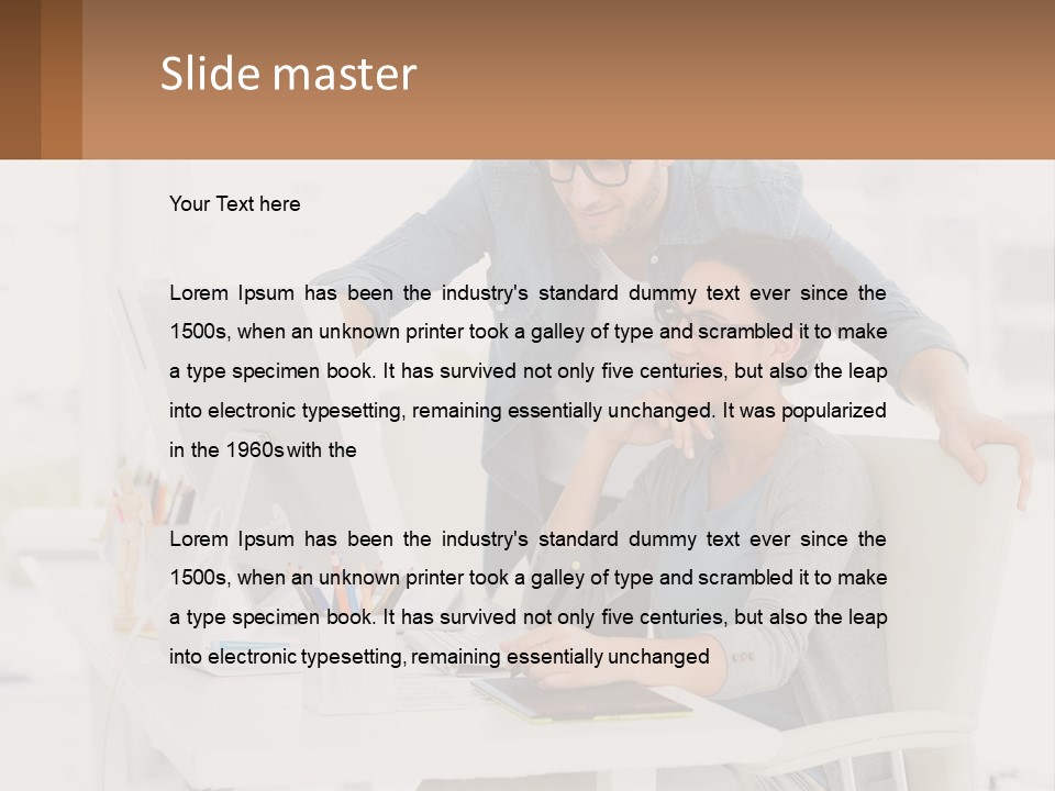 A Man And A Woman Sitting At A Desk Looking At A Computer Screen PowerPoint Template