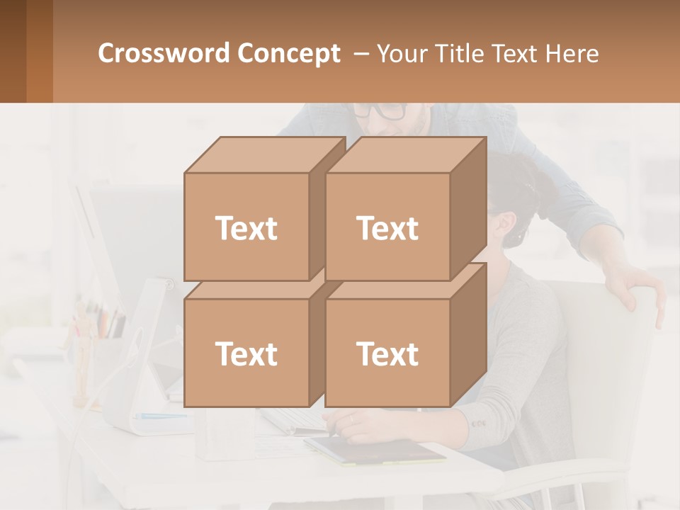 A Man And A Woman Sitting At A Desk Looking At A Computer Screen PowerPoint Template