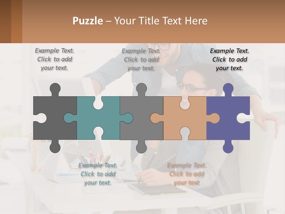 A Man And A Woman Sitting At A Desk Looking At A Computer Screen PowerPoint Template