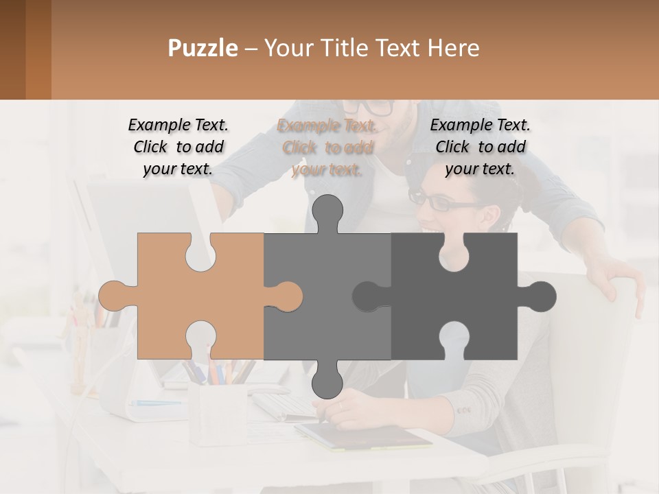 A Man And A Woman Sitting At A Desk Looking At A Computer Screen PowerPoint Template