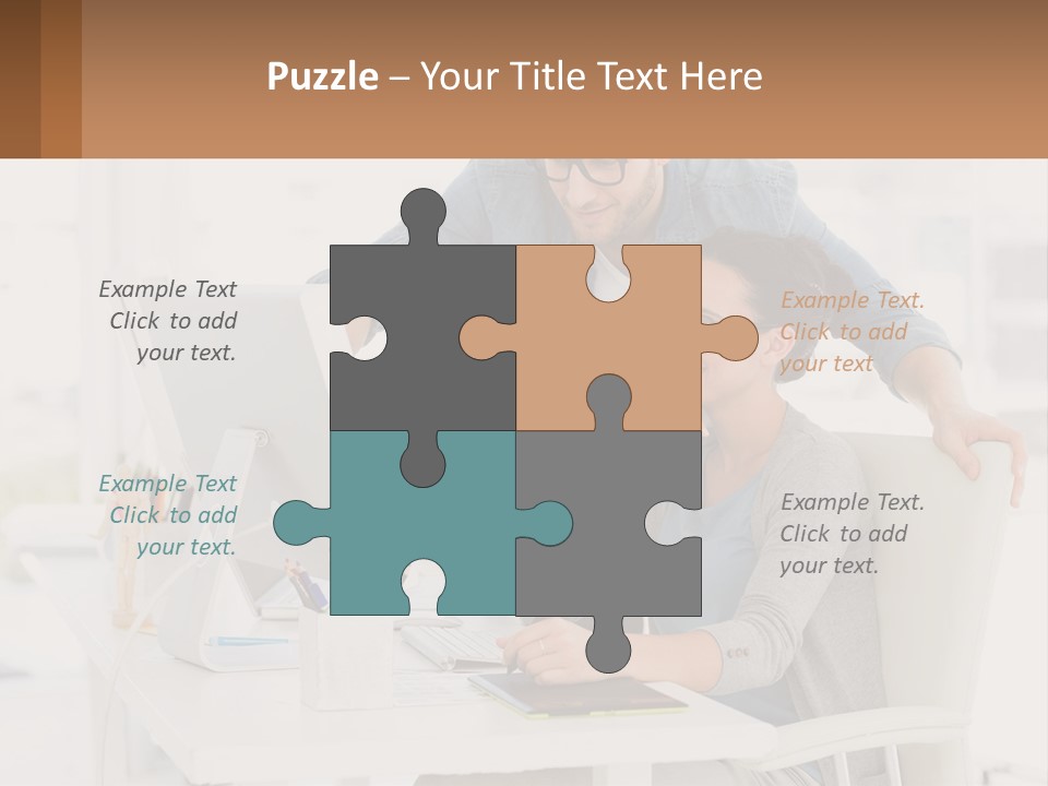 A Man And A Woman Sitting At A Desk Looking At A Computer Screen PowerPoint Template