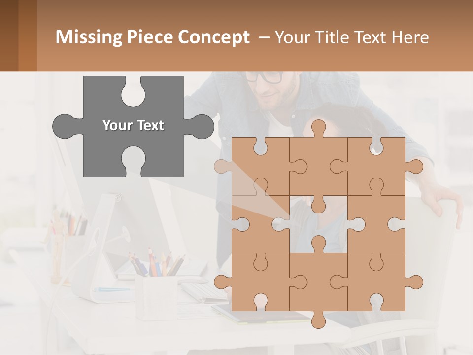 A Man And A Woman Sitting At A Desk Looking At A Computer Screen PowerPoint Template