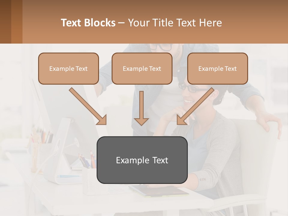 A Man And A Woman Sitting At A Desk Looking At A Computer Screen PowerPoint Template