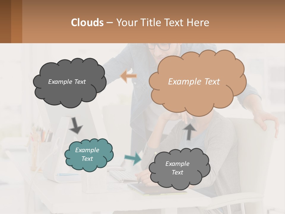 A Man And A Woman Sitting At A Desk Looking At A Computer Screen PowerPoint Template