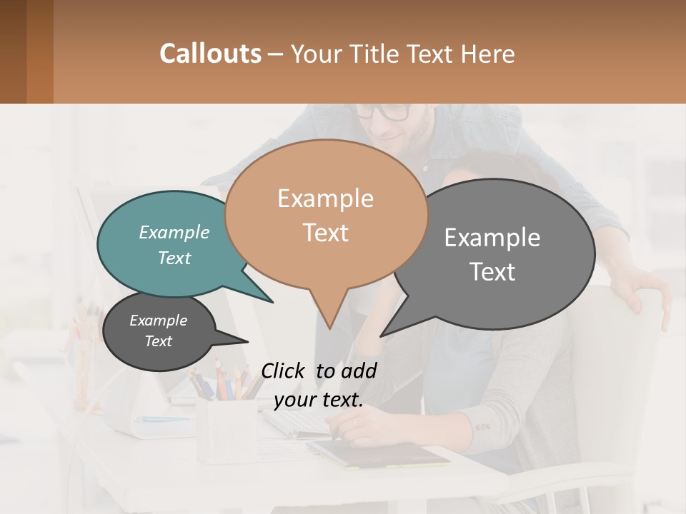 A Man And A Woman Sitting At A Desk Looking At A Computer Screen PowerPoint Template