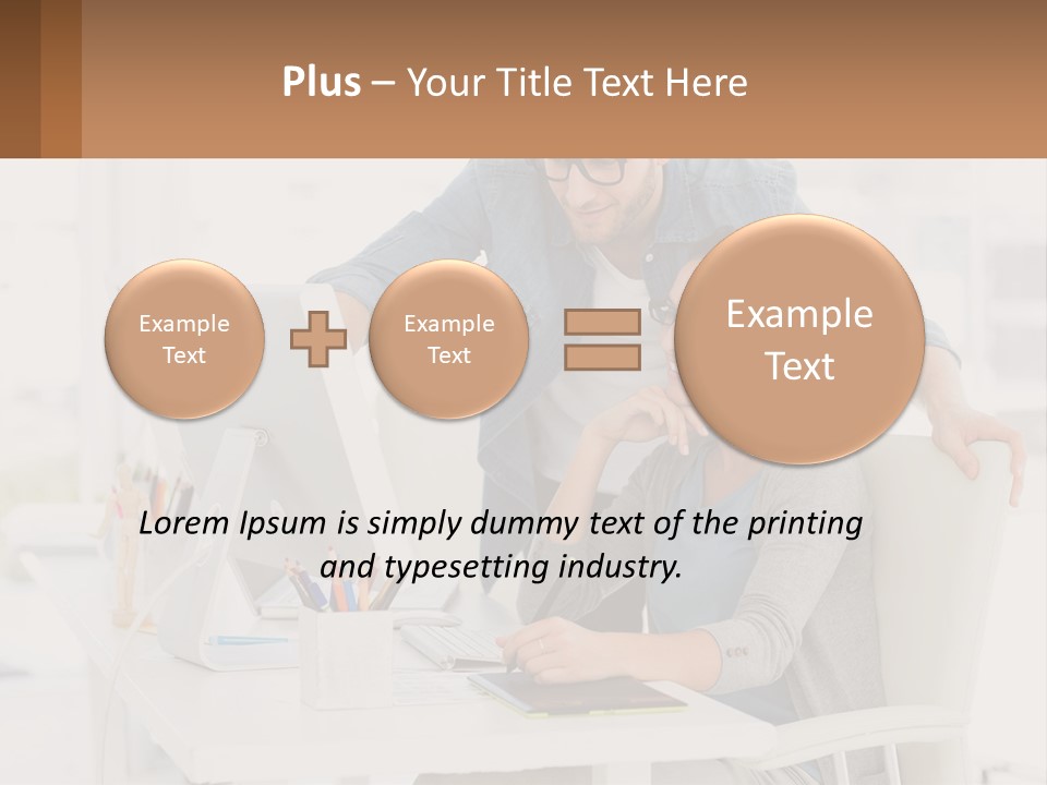 A Man And A Woman Sitting At A Desk Looking At A Computer Screen PowerPoint Template