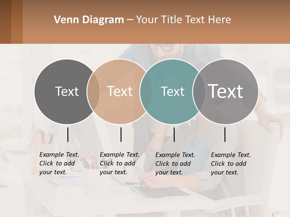 A Man And A Woman Sitting At A Desk Looking At A Computer Screen PowerPoint Template