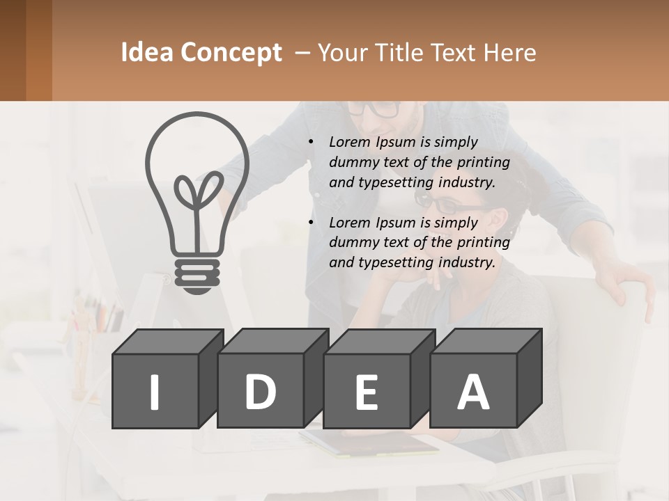 A Man And A Woman Sitting At A Desk Looking At A Computer Screen PowerPoint Template