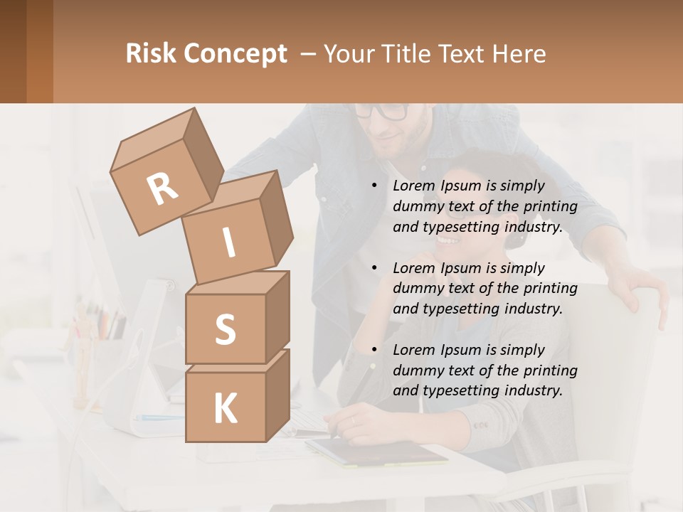 A Man And A Woman Sitting At A Desk Looking At A Computer Screen PowerPoint Template