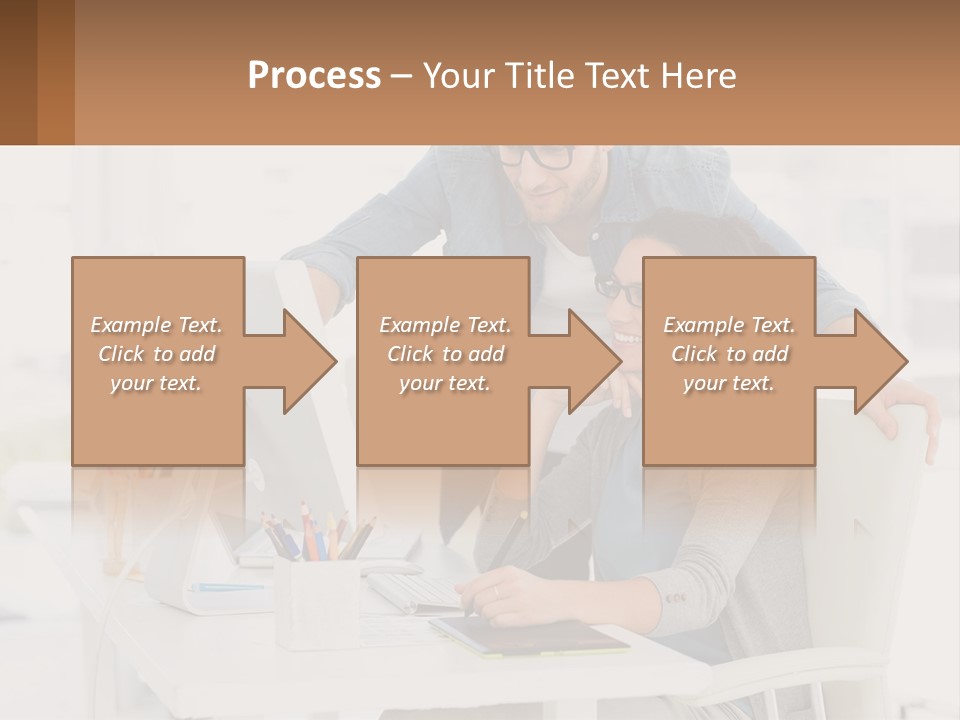 A Man And A Woman Sitting At A Desk Looking At A Computer Screen PowerPoint Template