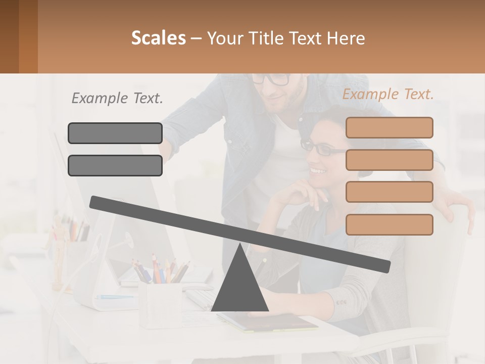 A Man And A Woman Sitting At A Desk Looking At A Computer Screen PowerPoint Template