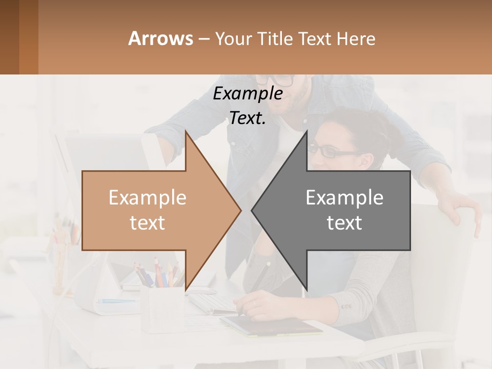 A Man And A Woman Sitting At A Desk Looking At A Computer Screen PowerPoint Template