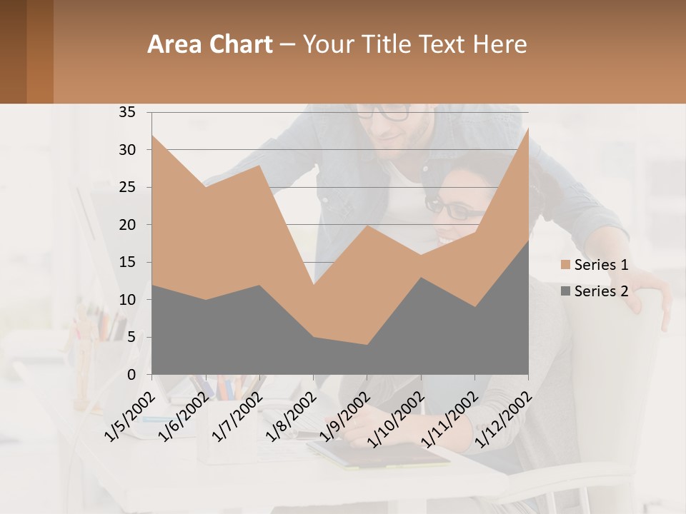 A Man And A Woman Sitting At A Desk Looking At A Computer Screen PowerPoint Template