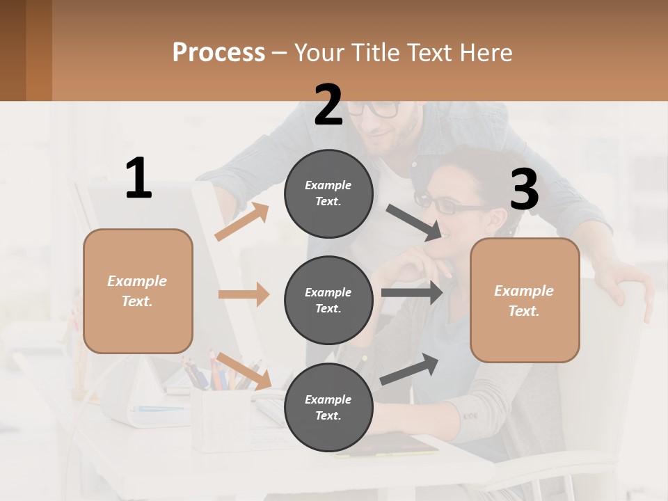 A Man And A Woman Sitting At A Desk Looking At A Computer Screen PowerPoint Template