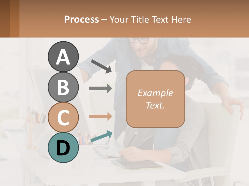 A Man And A Woman Sitting At A Desk Looking At A Computer Screen PowerPoint Template
