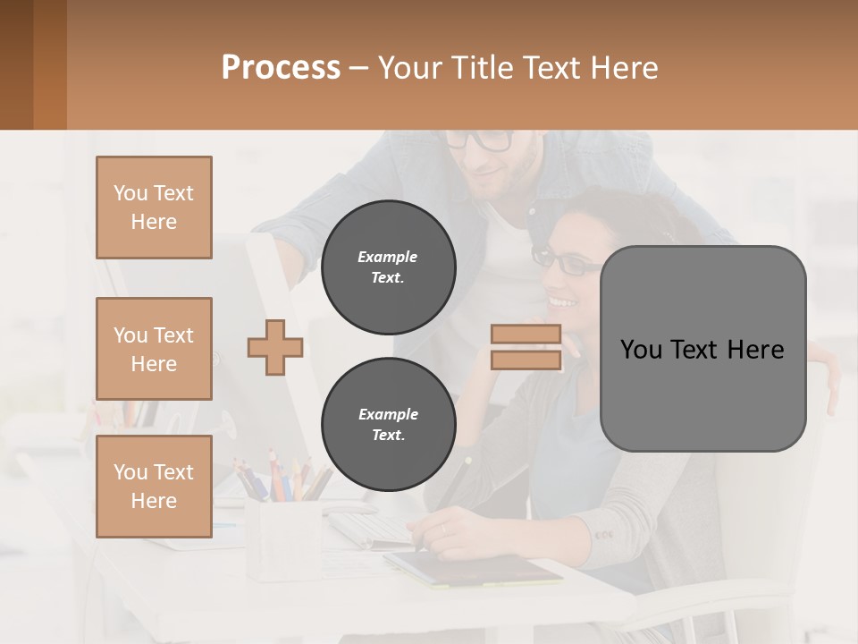 A Man And A Woman Sitting At A Desk Looking At A Computer Screen PowerPoint Template