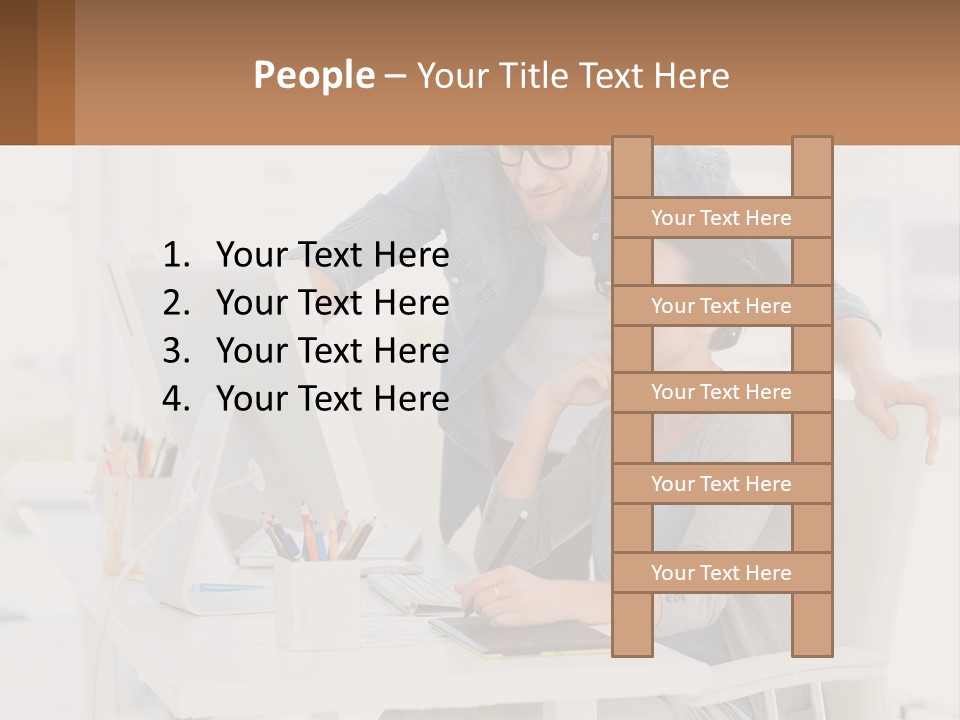 A Man And A Woman Sitting At A Desk Looking At A Computer Screen PowerPoint Template