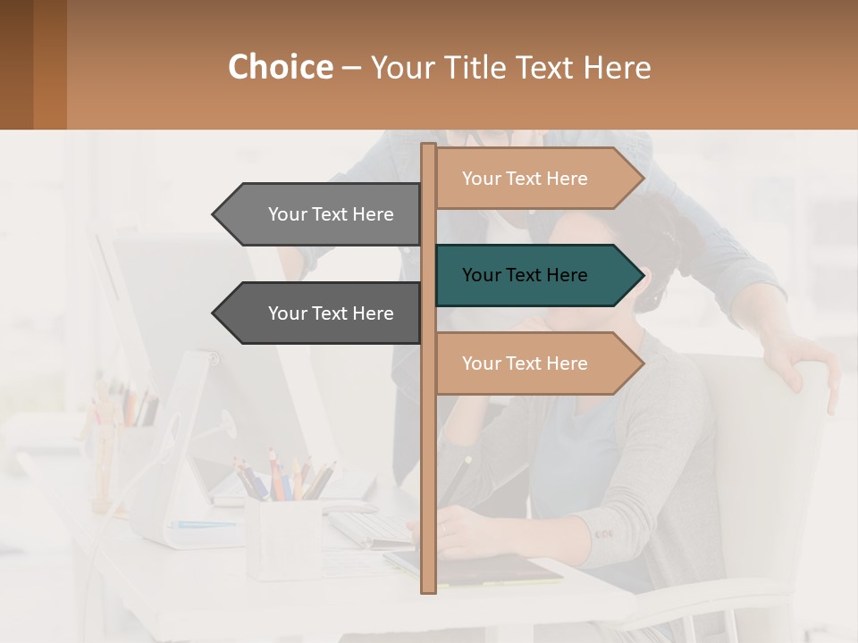 A Man And A Woman Sitting At A Desk Looking At A Computer Screen PowerPoint Template