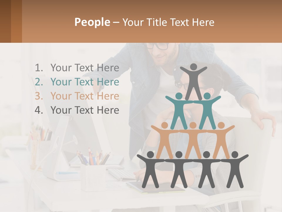 A Man And A Woman Sitting At A Desk Looking At A Computer Screen PowerPoint Template