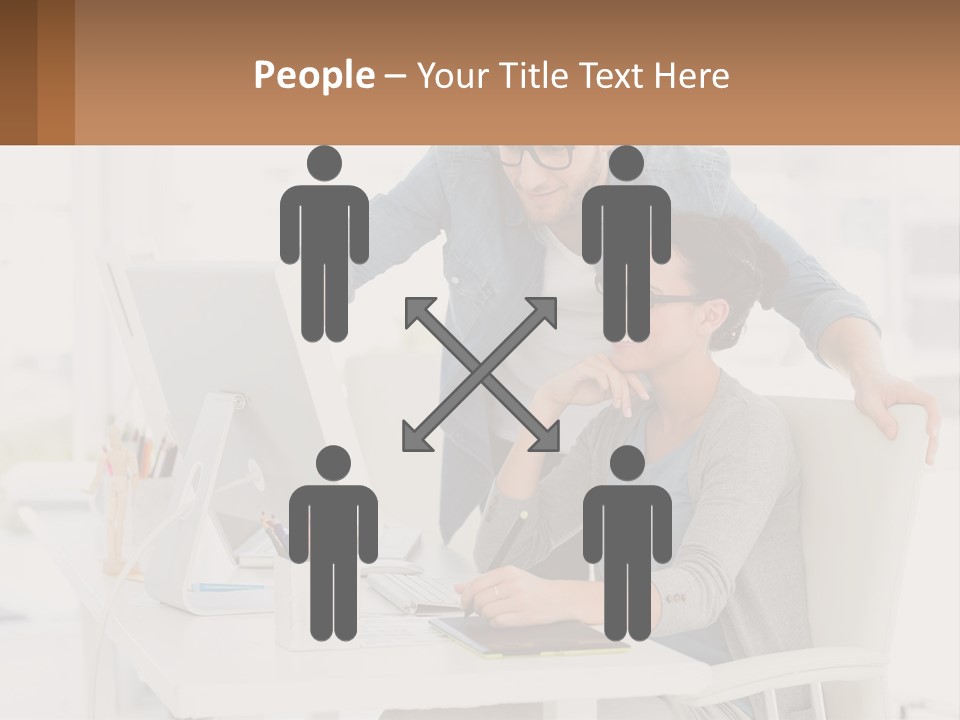 A Man And A Woman Sitting At A Desk Looking At A Computer Screen PowerPoint Template