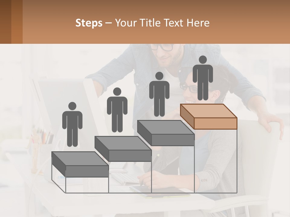 A Man And A Woman Sitting At A Desk Looking At A Computer Screen PowerPoint Template