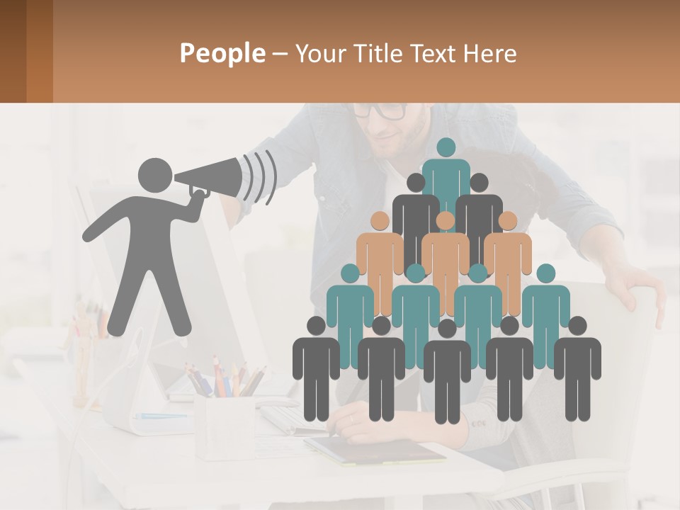 A Man And A Woman Sitting At A Desk Looking At A Computer Screen PowerPoint Template