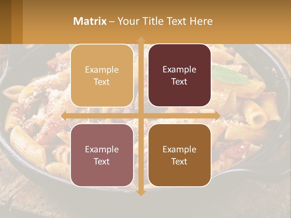 A Skillet Filled With Pasta And Meat On Top Of A Wooden Table PowerPoint Template