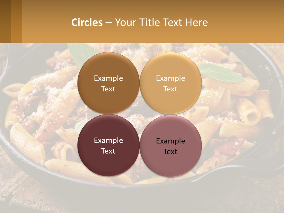 A Skillet Filled With Pasta And Meat On Top Of A Wooden Table PowerPoint Template