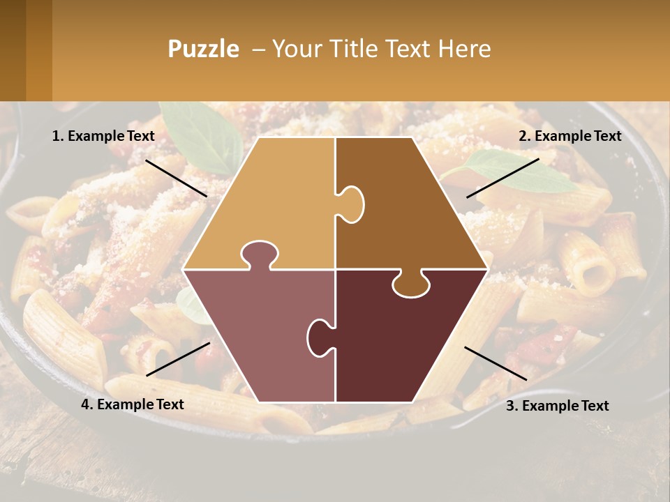 A Skillet Filled With Pasta And Meat On Top Of A Wooden Table PowerPoint Template