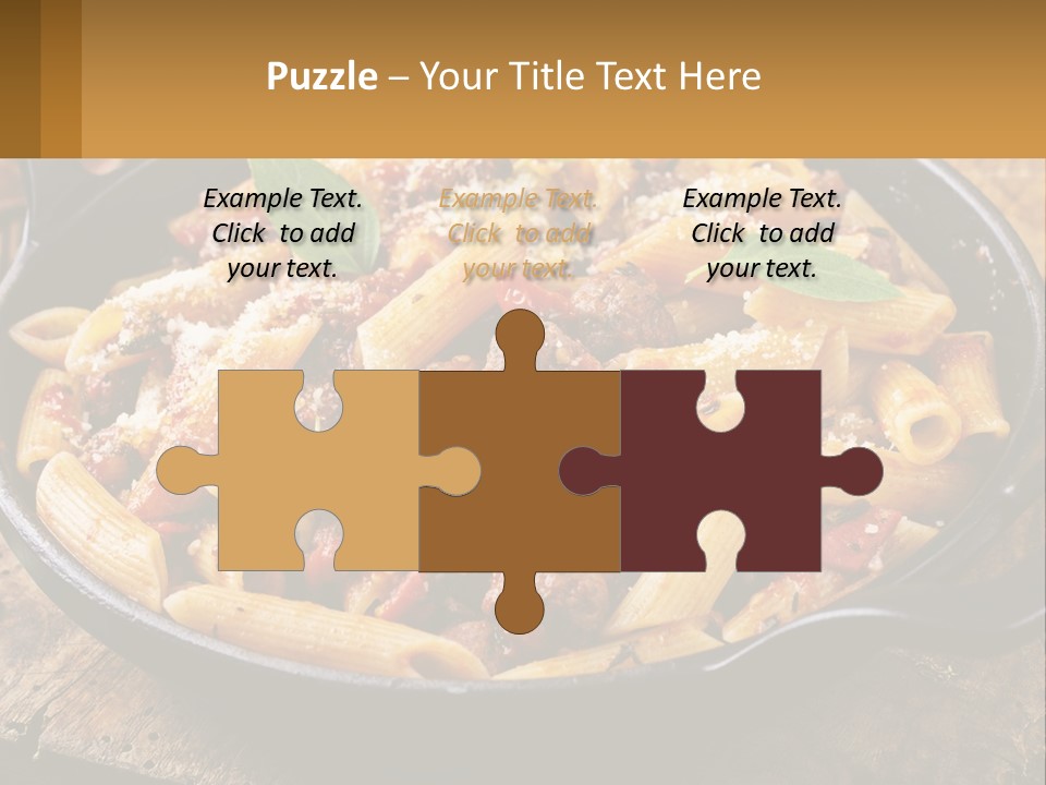 A Skillet Filled With Pasta And Meat On Top Of A Wooden Table PowerPoint Template