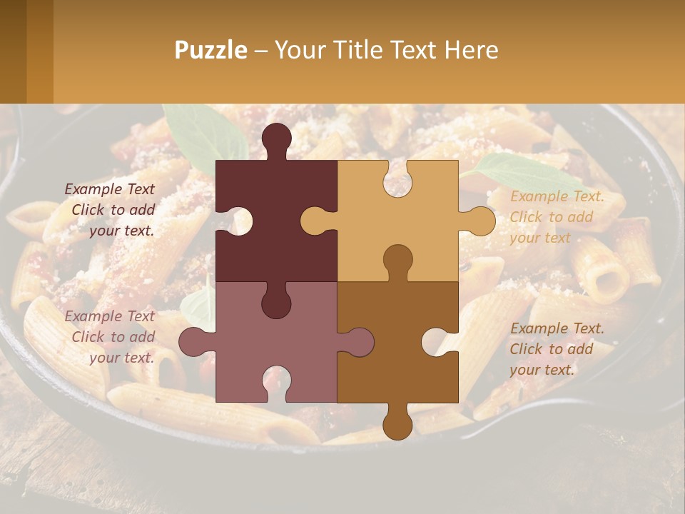 A Skillet Filled With Pasta And Meat On Top Of A Wooden Table PowerPoint Template