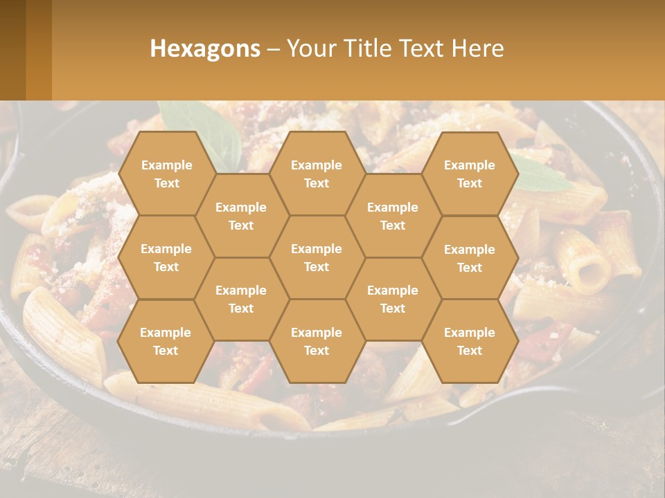 A Skillet Filled With Pasta And Meat On Top Of A Wooden Table PowerPoint Template
