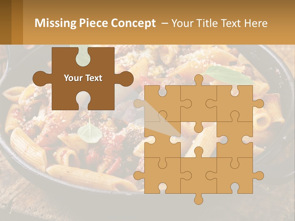 A Skillet Filled With Pasta And Meat On Top Of A Wooden Table PowerPoint Template