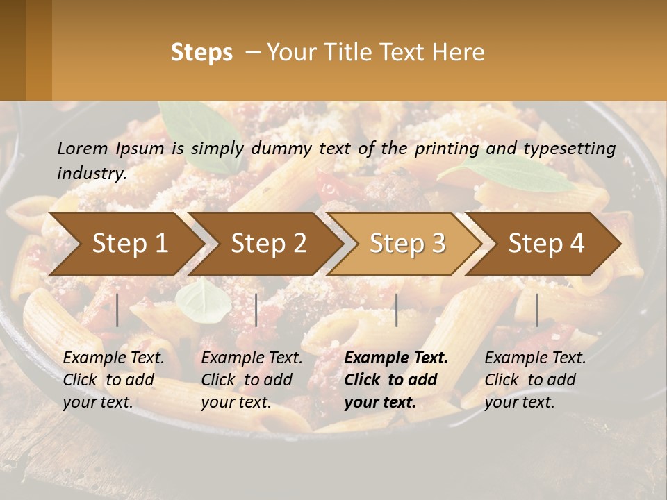 A Skillet Filled With Pasta And Meat On Top Of A Wooden Table PowerPoint Template