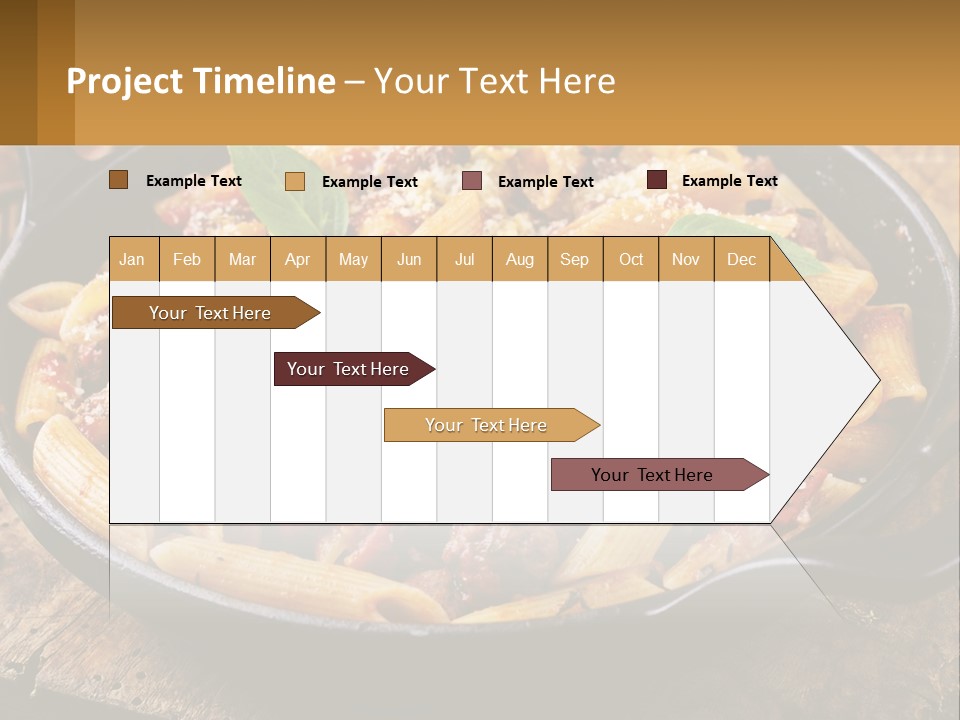 A Skillet Filled With Pasta And Meat On Top Of A Wooden Table PowerPoint Template