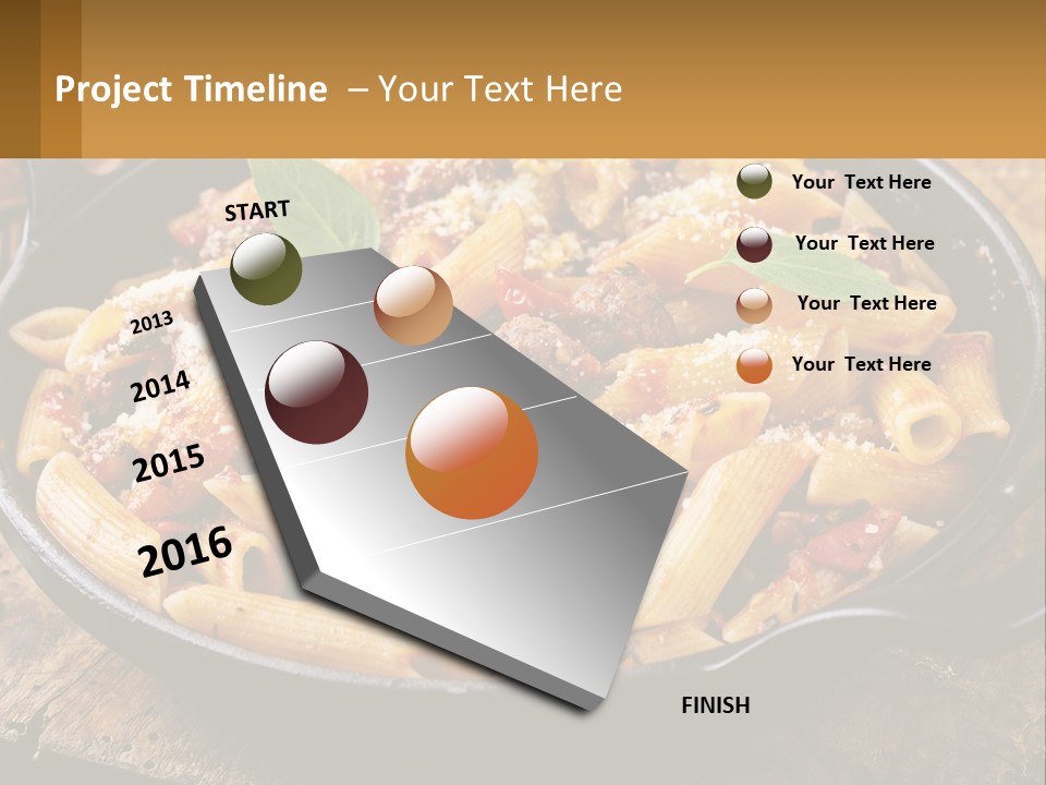 A Skillet Filled With Pasta And Meat On Top Of A Wooden Table PowerPoint Template