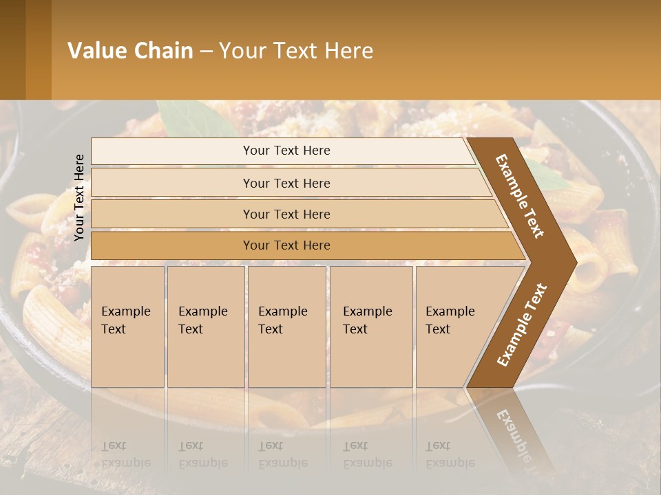 A Skillet Filled With Pasta And Meat On Top Of A Wooden Table PowerPoint Template