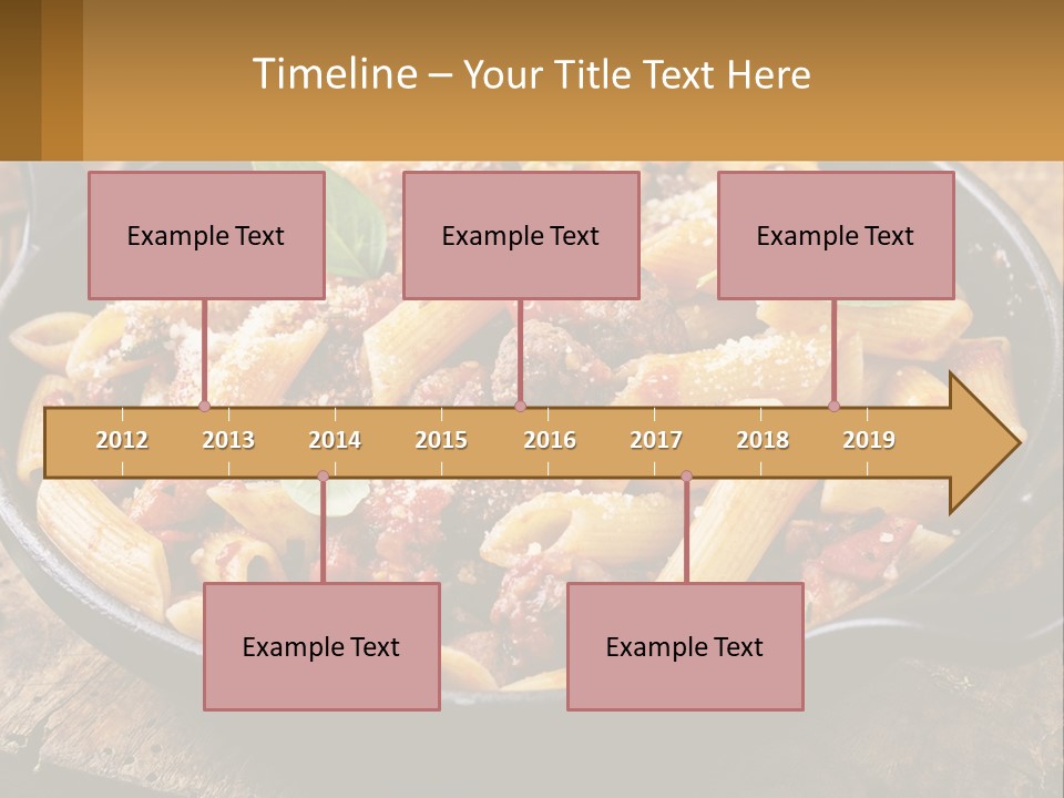 A Skillet Filled With Pasta And Meat On Top Of A Wooden Table PowerPoint Template